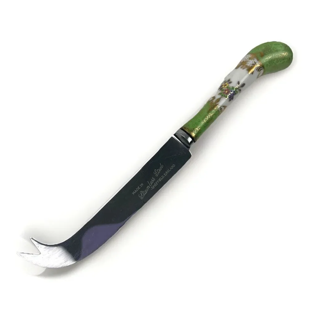 VTG Sheffield England Stainless Steel Cheese Knife Porcelain Handle Green Floral